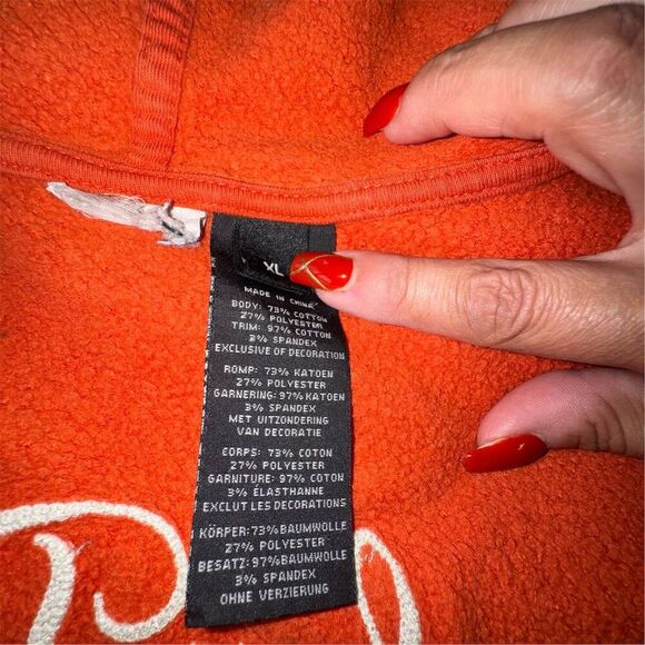 Harley Davidson Women's XL Orange Hooded Varsity Jacket Snap Closure Bikercore - Picture 12 of 14